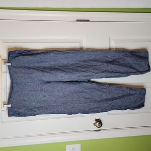 J. Jill Love Linen 100% Linen Blue Chambray Cropped Pants, Women's Large